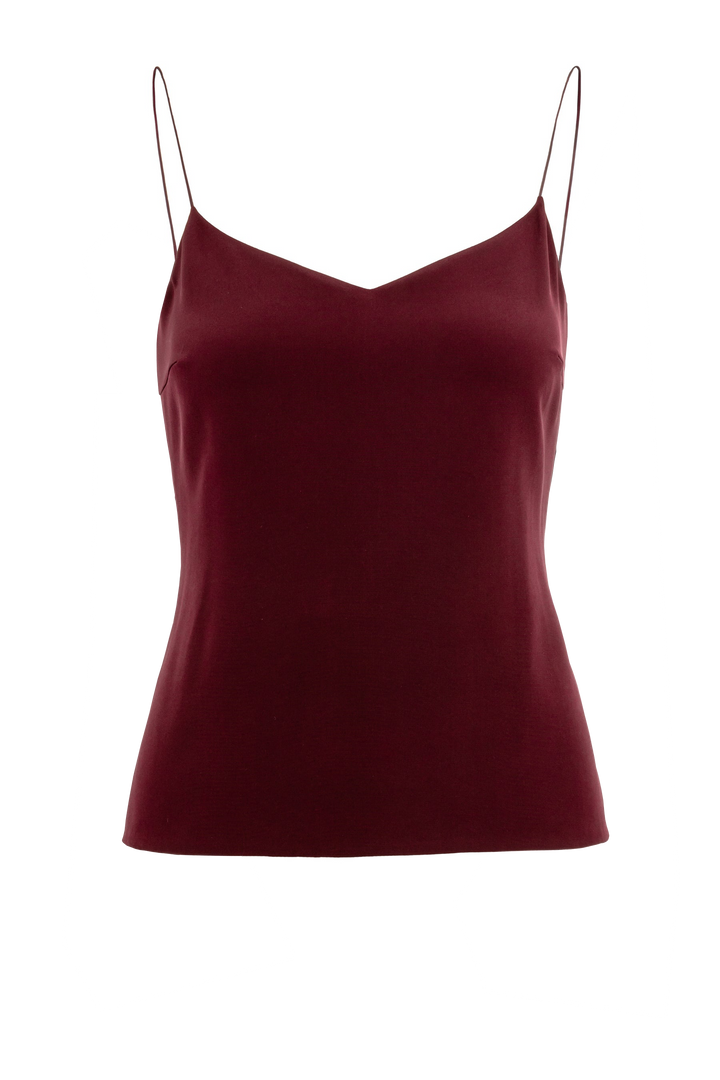 ARIA DEEP RED SPAGHETTI STRAP SILK TOP WITH BOW DETAILS