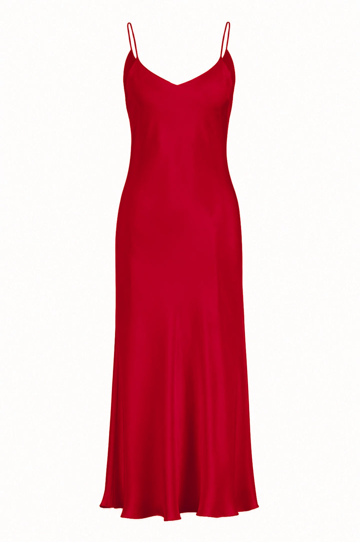 ARIA RED SILK SLIP DRESS