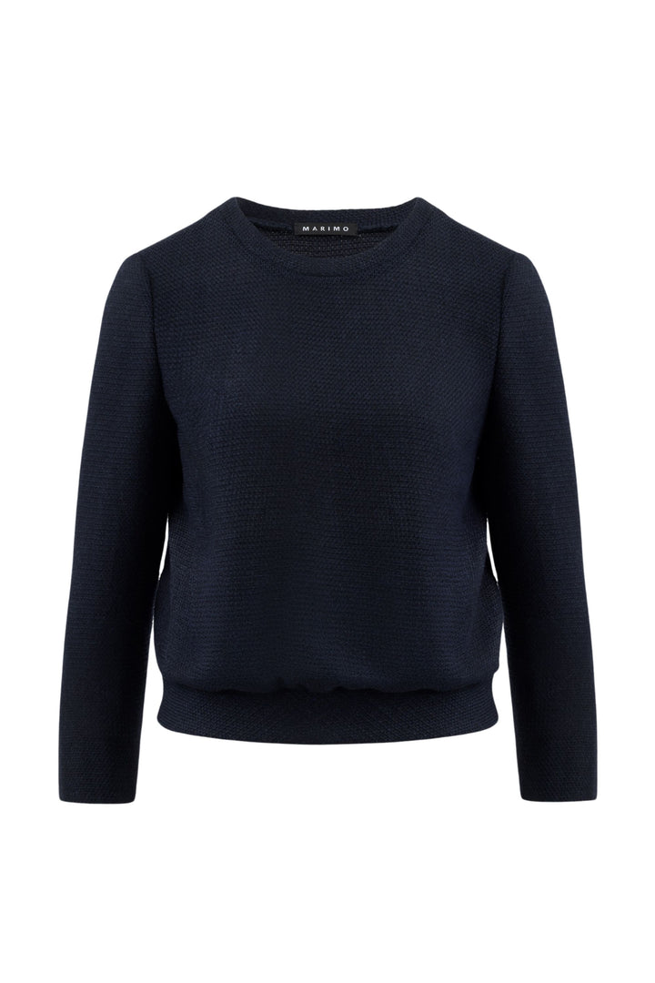 CANELLA NAVY BLUE TEXTURED ALPACA-WOOL LONG SLEEVE BLOUSE