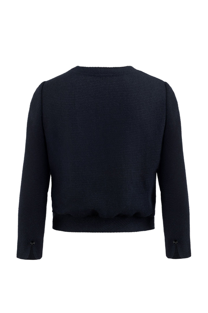 CANELLA NAVY BLUE TEXTURED ALPACA-WOOL LONG SLEEVE BLOUSE