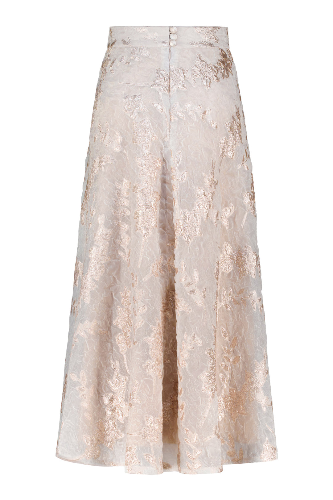 CALLUNA OFF WHITE AND ROSE GOLD JACQUARD A-LINE MIDI SKIRT