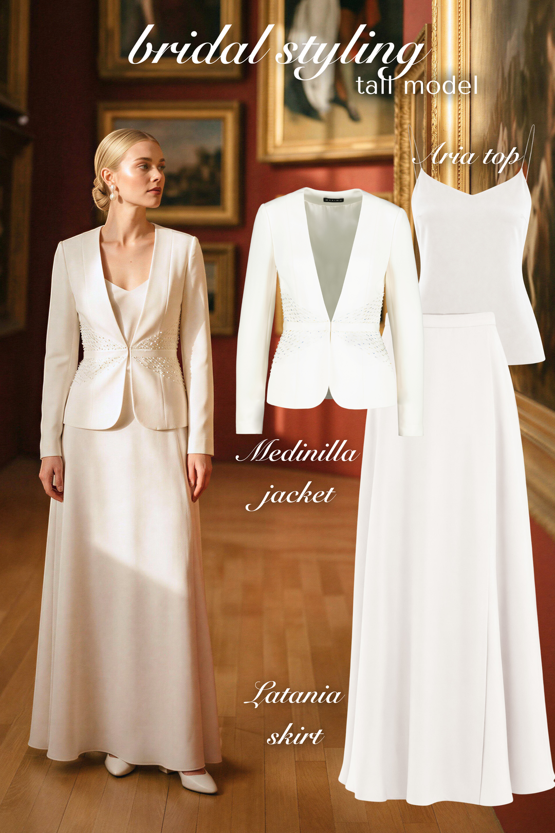 MEDINILLA LUXURIOUS IVORY SILK JACKET WITH HANDMADE CRYSTAL EMBROIDERY