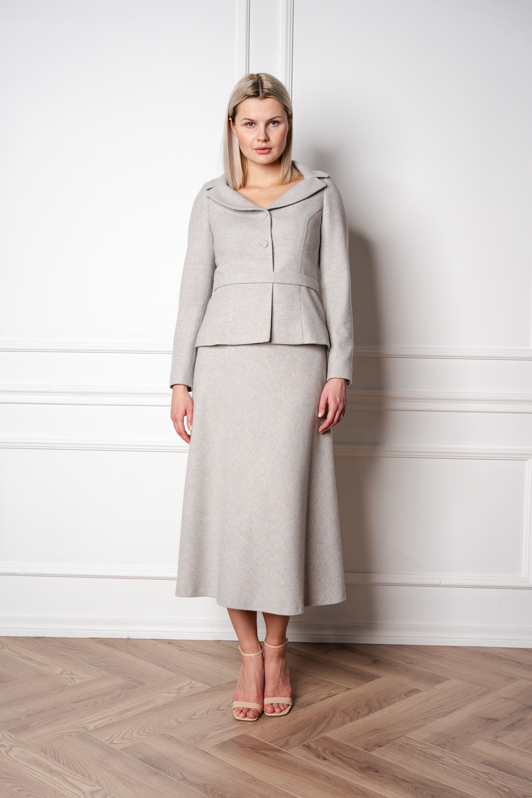 LOTUS GRAY WOOL-CASHMERE TWEED PEPLUM JACKET