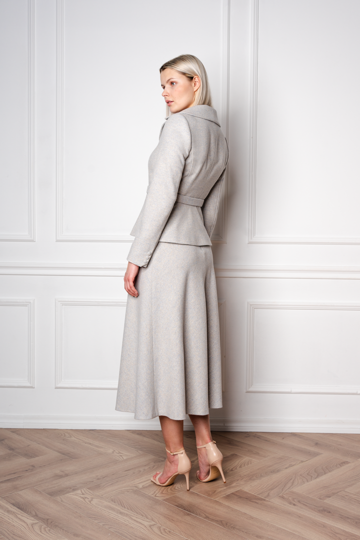 LOTUS GRAY WOOL-CASHMERE TWEED PEPLUM JACKET