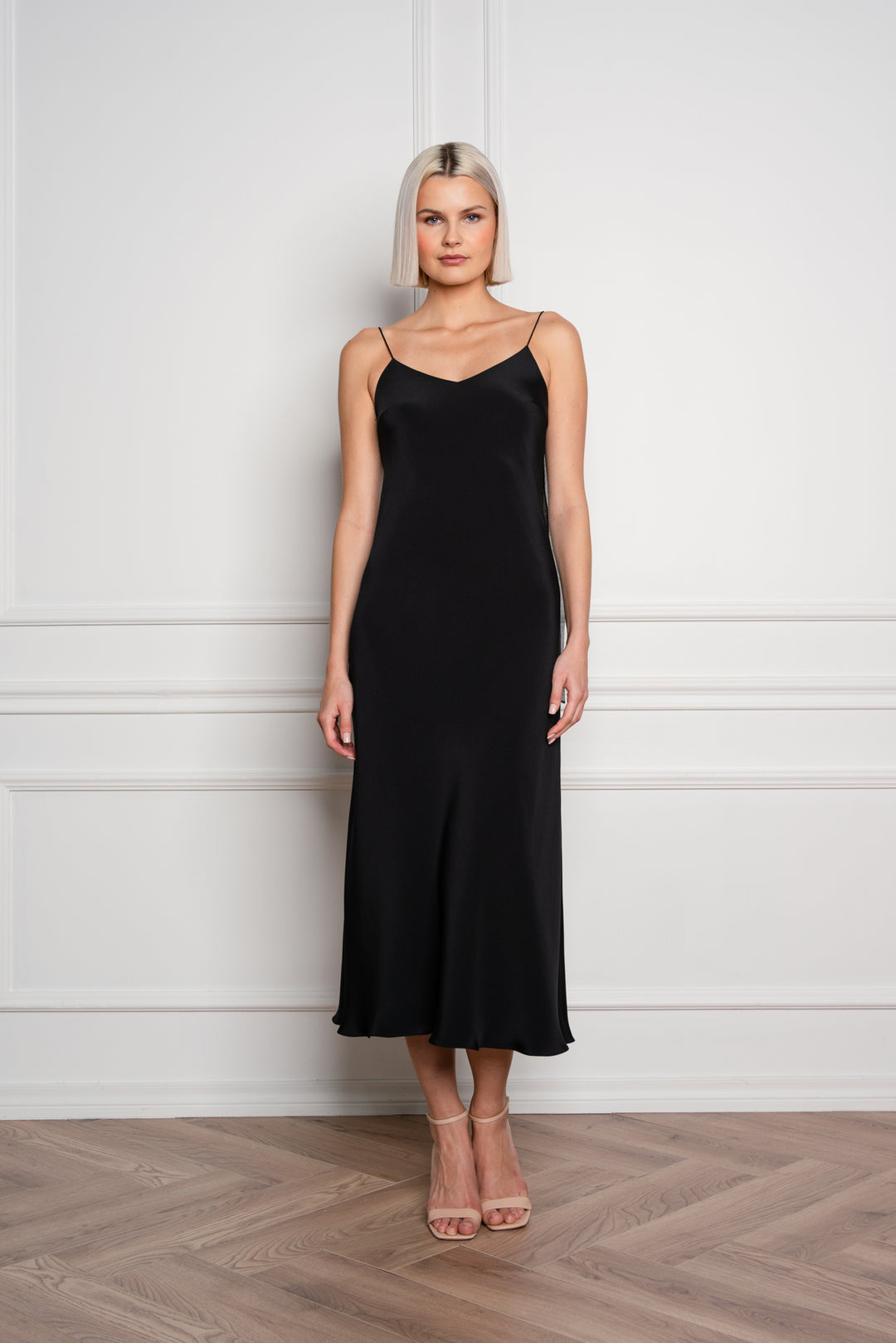 ARIA BLACK SILK SLIP DRESS WITH BOW DETAILS