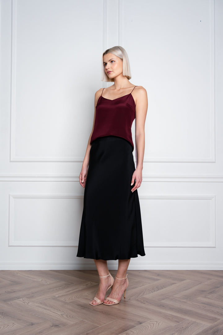 ARIA DEEP RED SPAGHETTI STRAP SILK TOP WITH BOW DETAILS