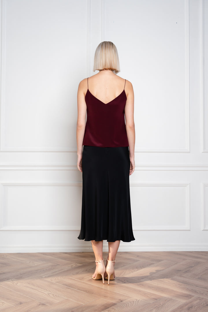 ARIA DEEP RED SPAGHETTI STRAP SILK TOP WITH BOW DETAILS