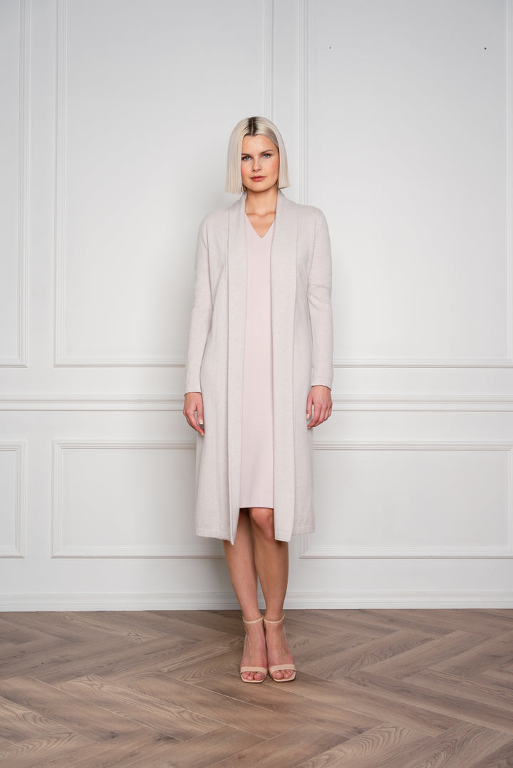 ELEOCHARIS LONG PALE BEIGE CASHMERE CARDIGAN