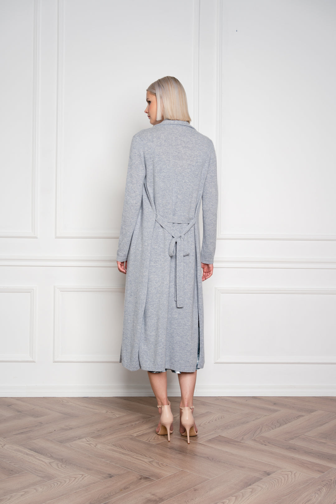 ELEOCHARIS LONG BLUEISH-GRAY CASHMERE CARDIGAN WITH BELT