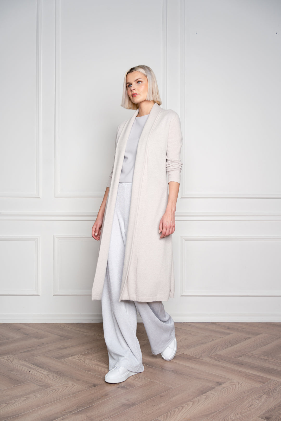 ELEOCHARIS LONG PALE BEIGE CASHMERE CARDIGAN