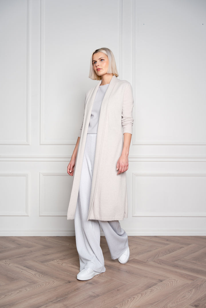 ELEOCHARIS LONG PALE BEIGE CASHMERE CARDIGAN