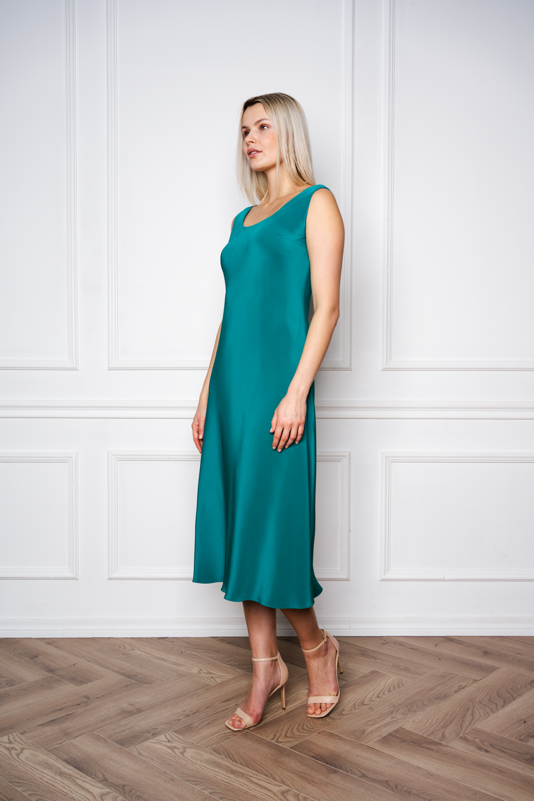 ALOCASIA TEAL SILK SLIP DRESS