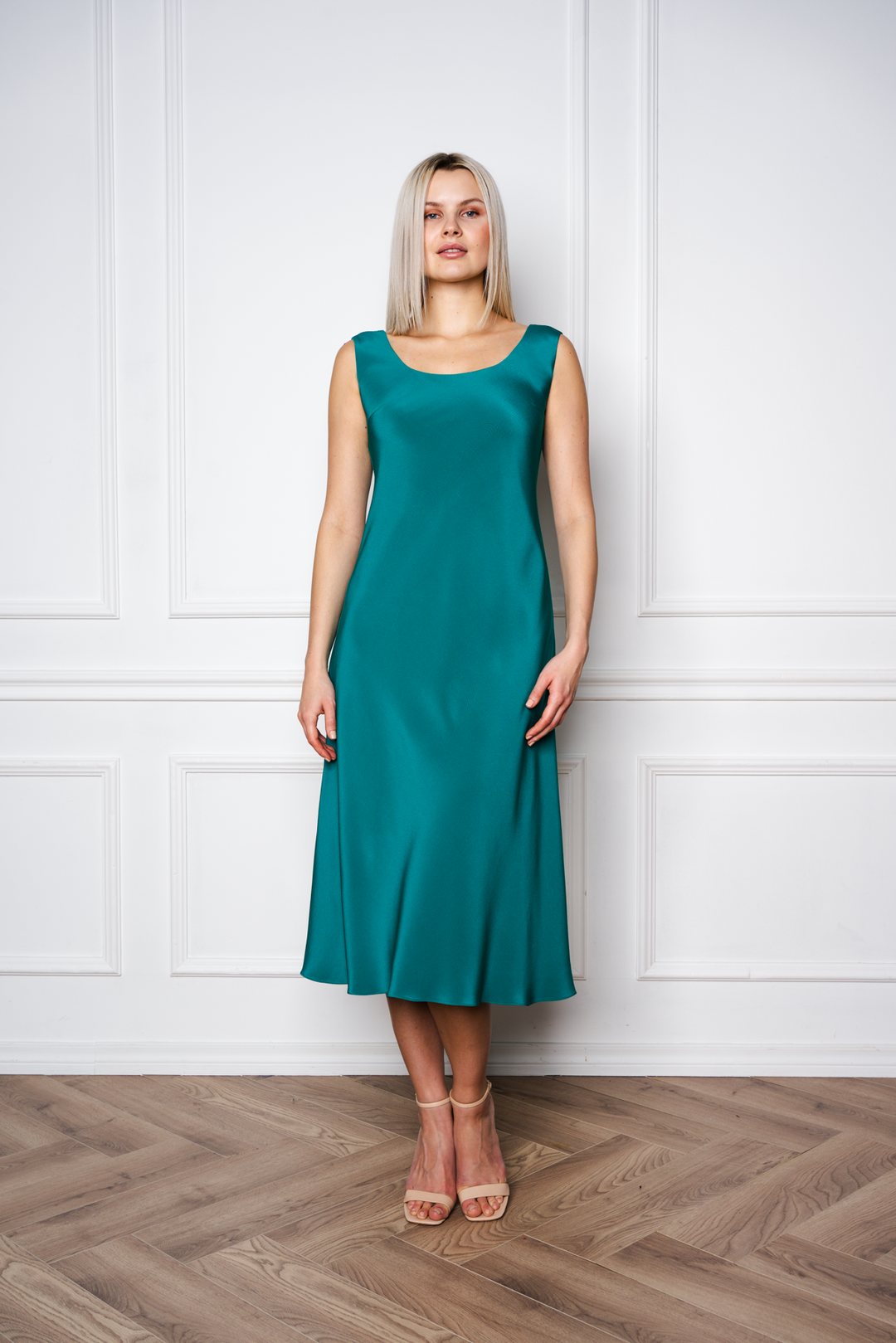 ALOCASIA TEAL SILK SLIP DRESS