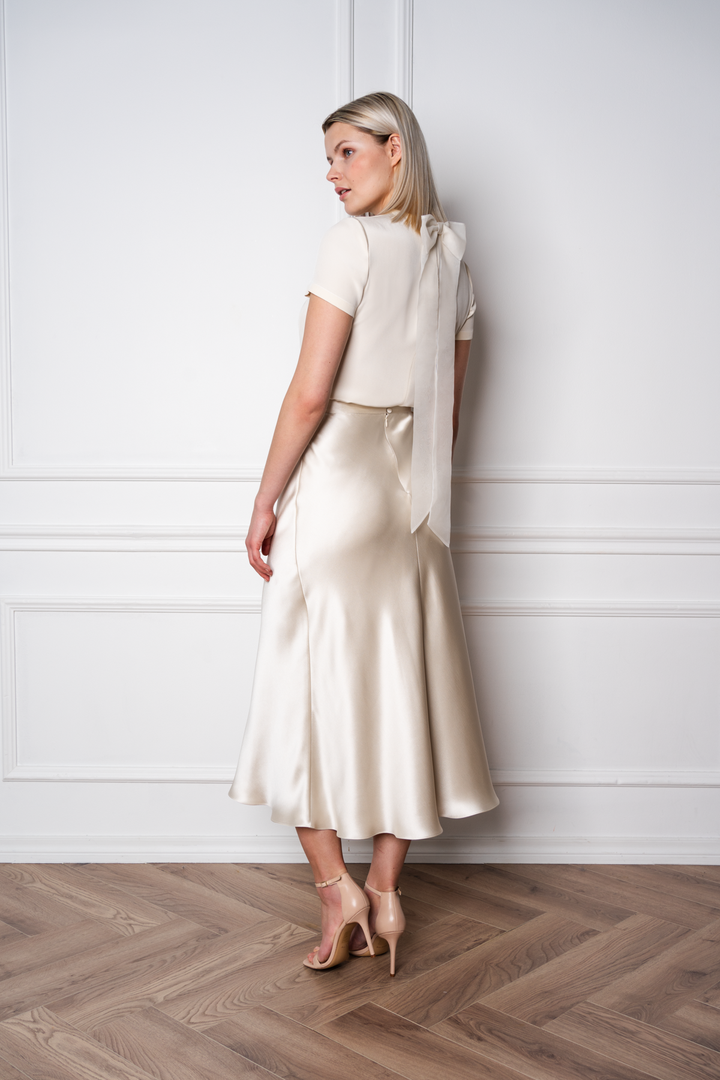 GLADIOLUS BEIGE SILK SATIN SLIP SKIRT