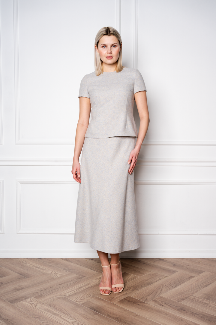 JASMINUM GRAY WOOL-CASHMERE TWEED MIDI SKIRT