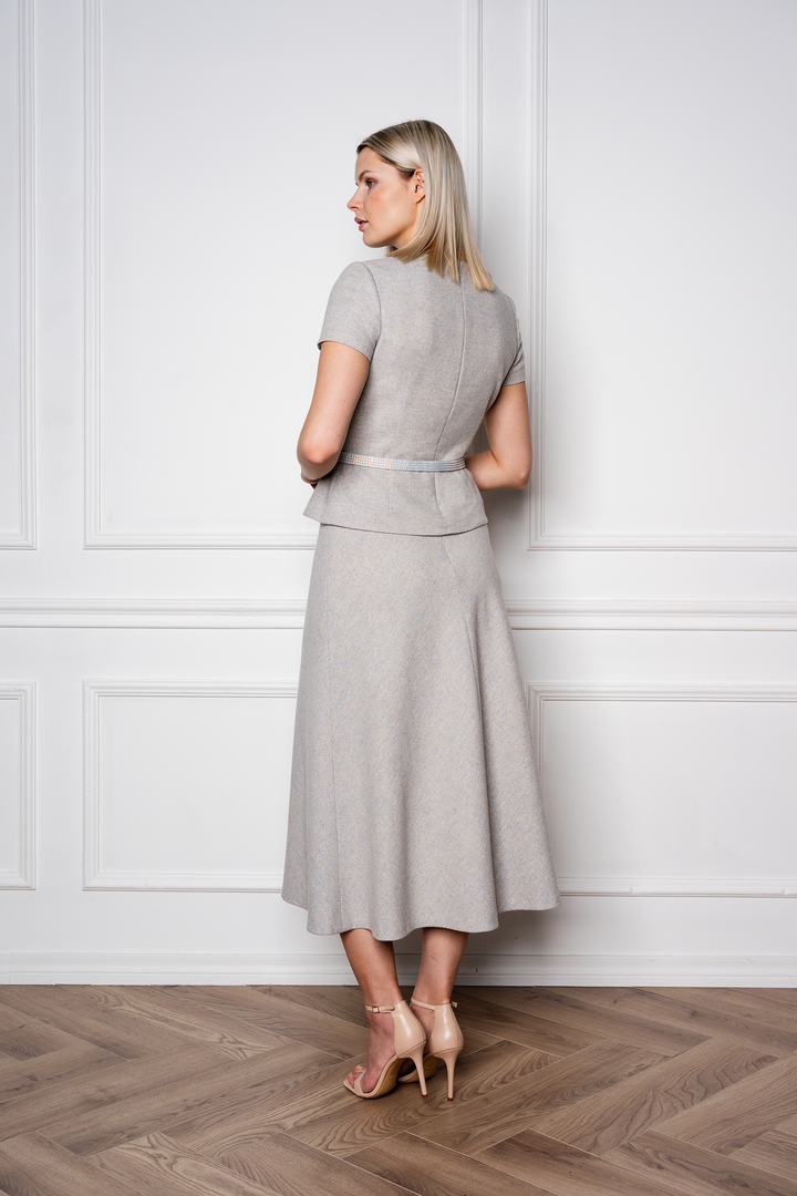 JASMINUM GRAY WOOL-CASHMERE TWEED MIDI SKIRT