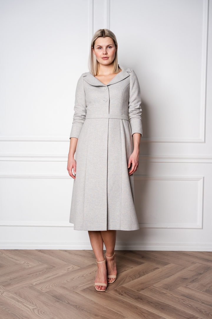 LOTUS GRAY WOOL-CASHMERE TWEED COAT DRESS