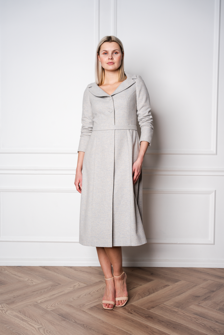 LOTUS GRAY WOOL-CASHMERE TWEED COAT DRESS