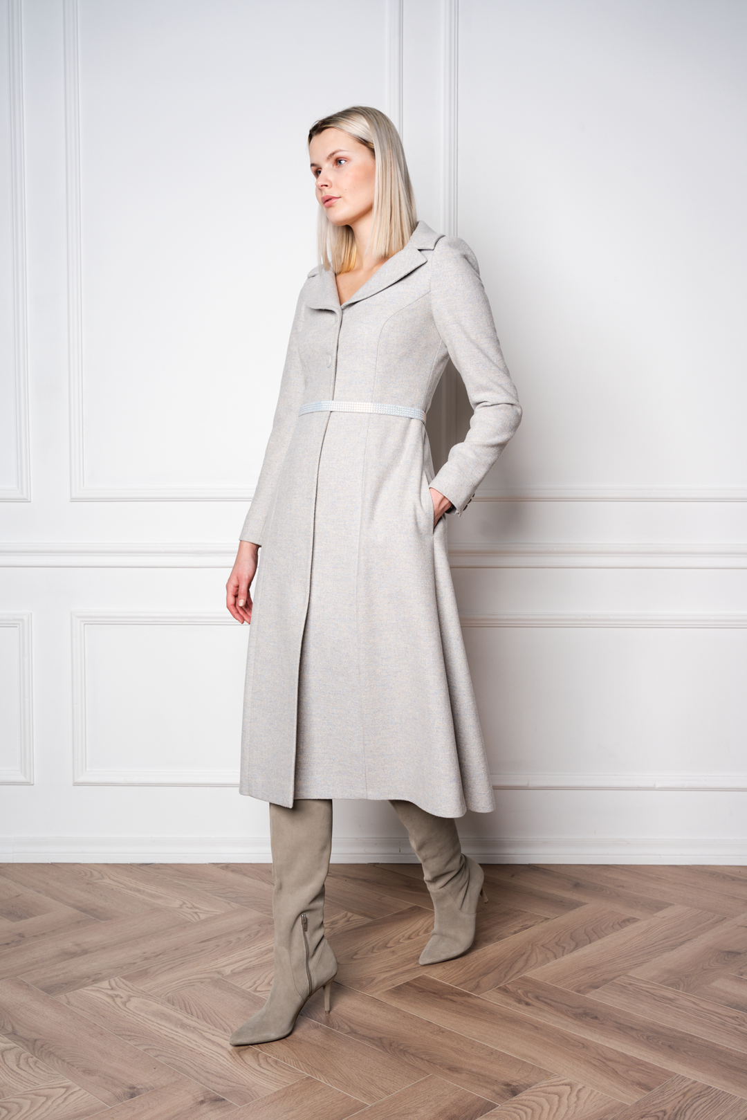 LOTUS GRAY WOOL-CASHMERE TWEED COAT DRESS