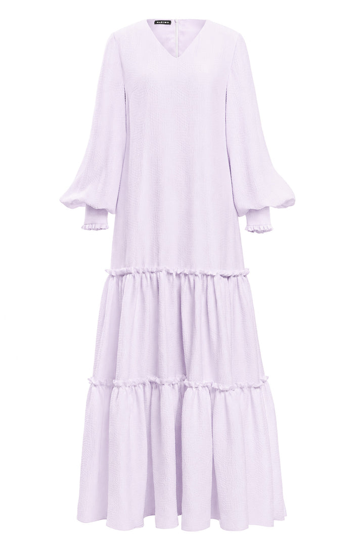 DAPHNE LAVENDER SILK JACQUARD MAXI DRESS WITH SLEEVES
