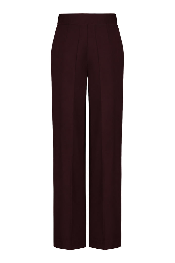 ALPINIA DARK BURGUNDY FINE WOOL WIDE-LEG SUIT PANTS