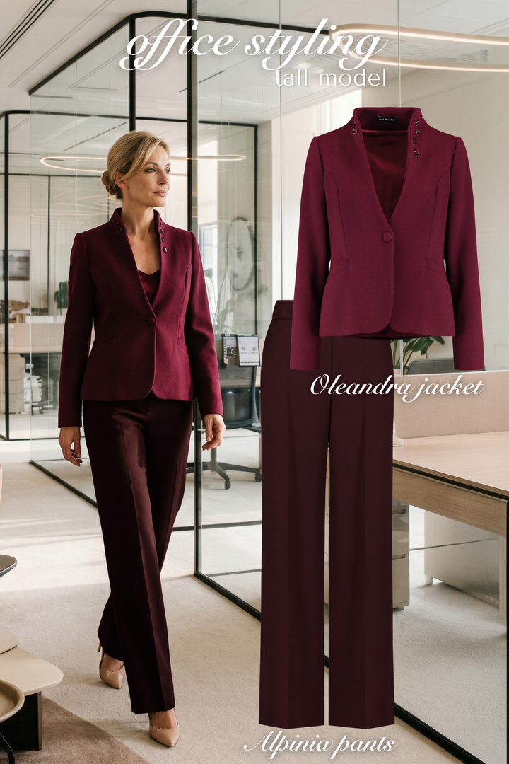 ALPINIA DARK BURGUNDY FINE WOOL WIDE-LEG SUIT PANTS
