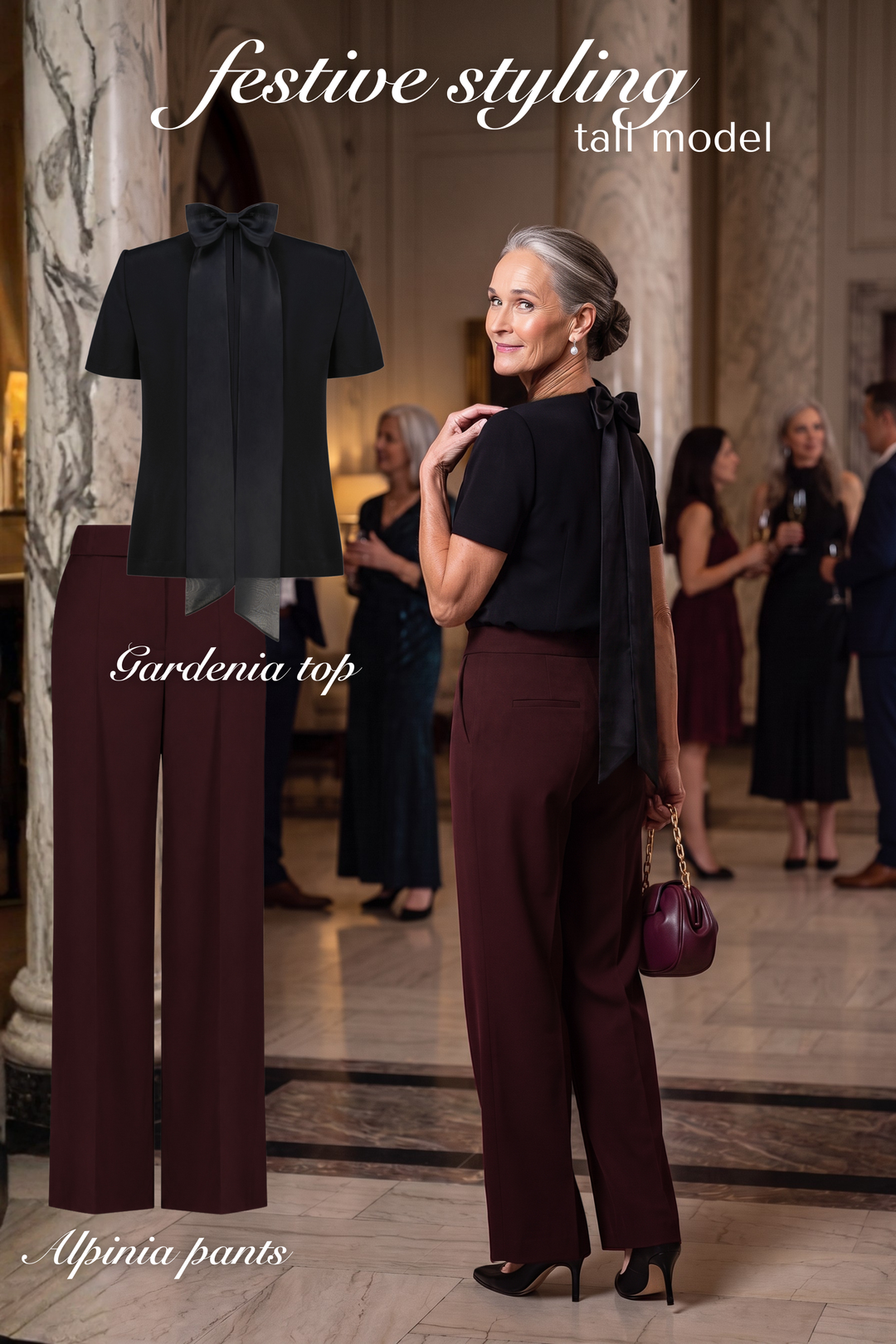 ALPINIA DARK BURGUNDY FINE WOOL WIDE-LEG SUIT PANTS