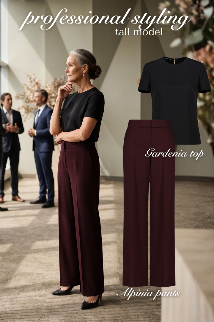 ALPINIA DARK BURGUNDY FINE WOOL WIDE-LEG SUIT PANTS