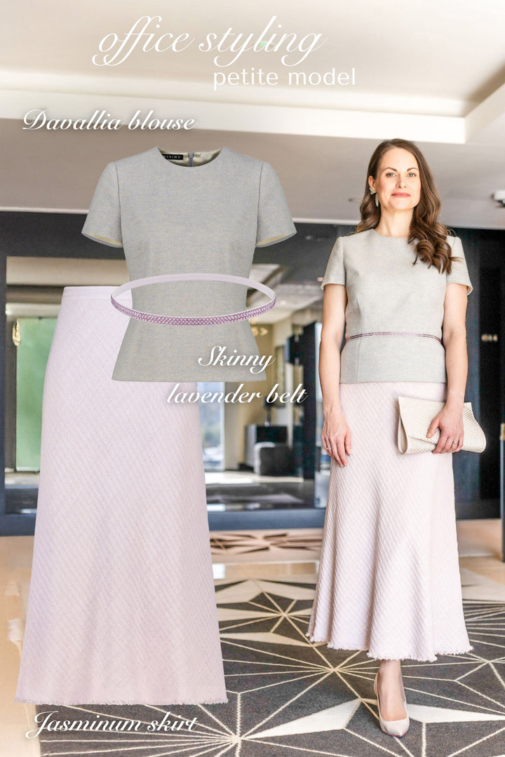 JASMINUM PALE LAVENDER TEXTURED WOOL-SILK MIDI SKIRT