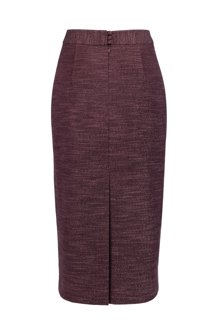 LAGETTA DUSTY PLUM PURPLE WOOL-BAMBOO MIDI PENCIL SKIRT