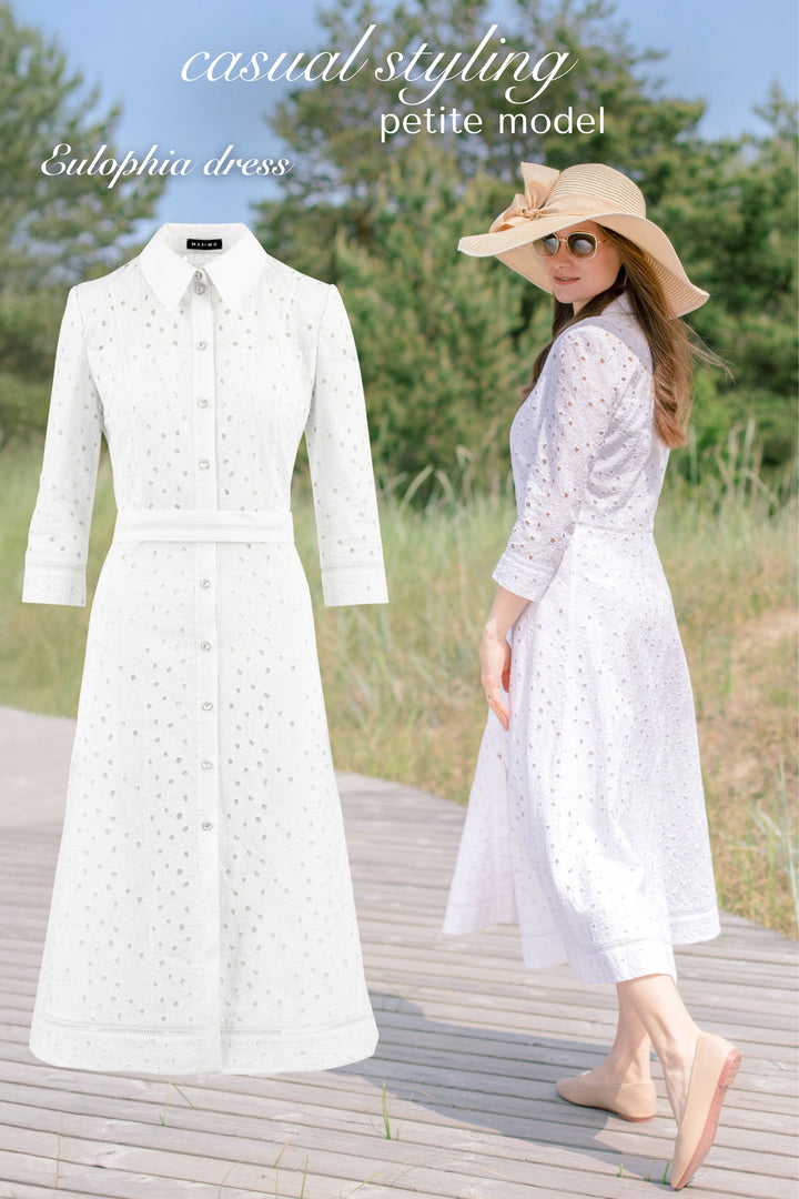 EULOPHIA WHITE FLORAL BRODERIE ANGLAISE COTTON-POPLIN MIDI SHIRT DRESS