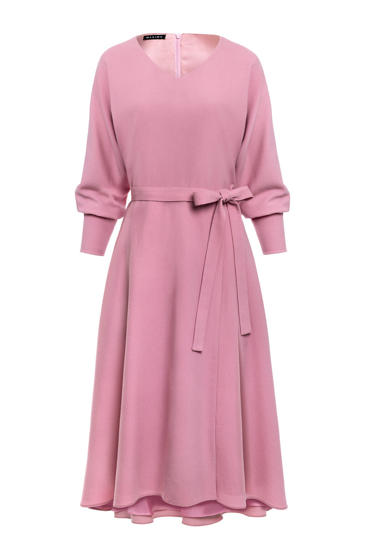LEGAZPIA OLD PINK WOOL CREPE KIMONO SLEEVE DRESS