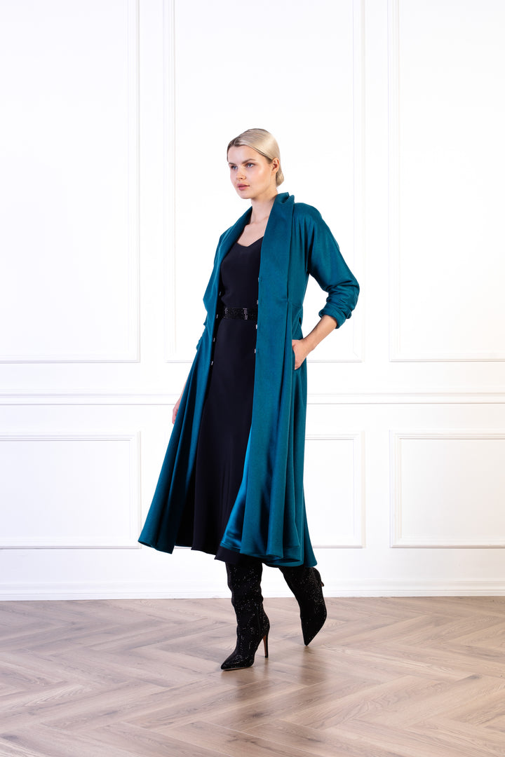 LINARIA PEACOCK BLUE LIGHTWEIGHT CASHMERE COAT DRESS