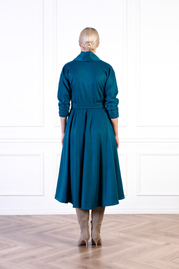 LINARIA PEACOCK BLUE LIGHTWEIGHT CASHMERE COAT DRESS