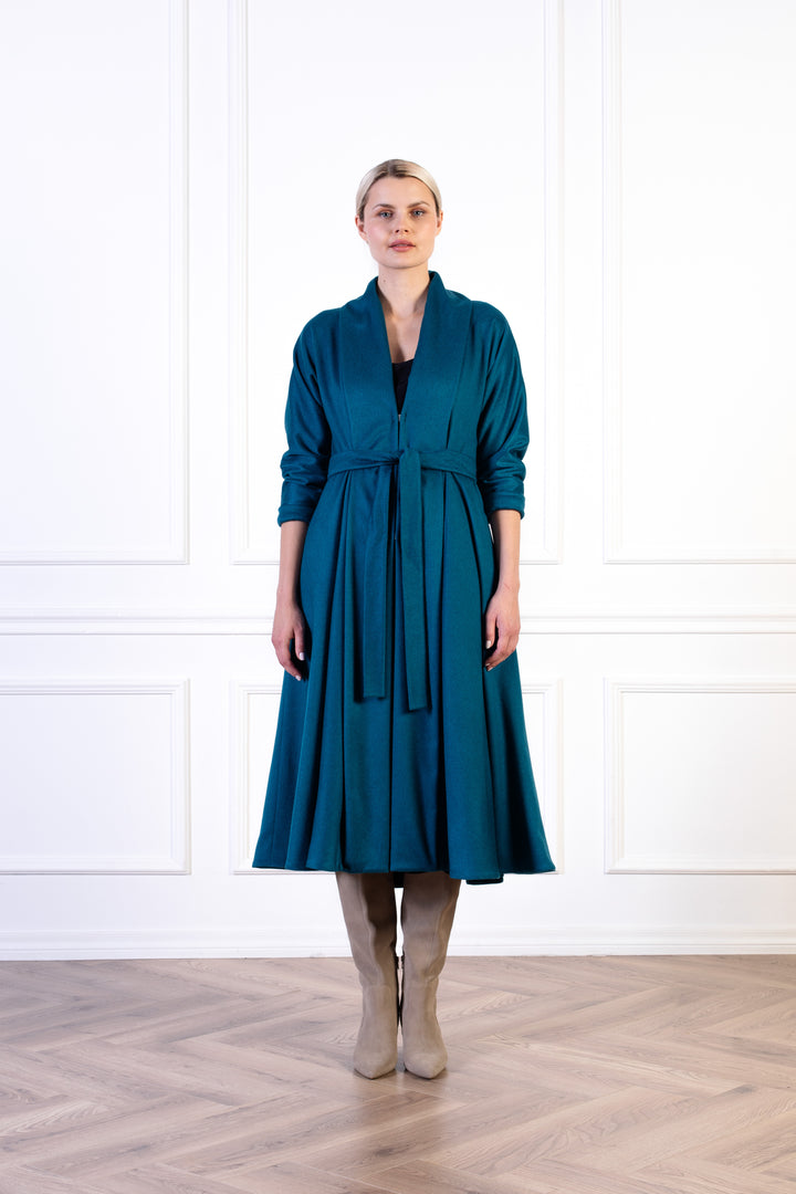 LINARIA PEACOCK BLUE LIGHTWEIGHT CASHMERE COAT DRESS