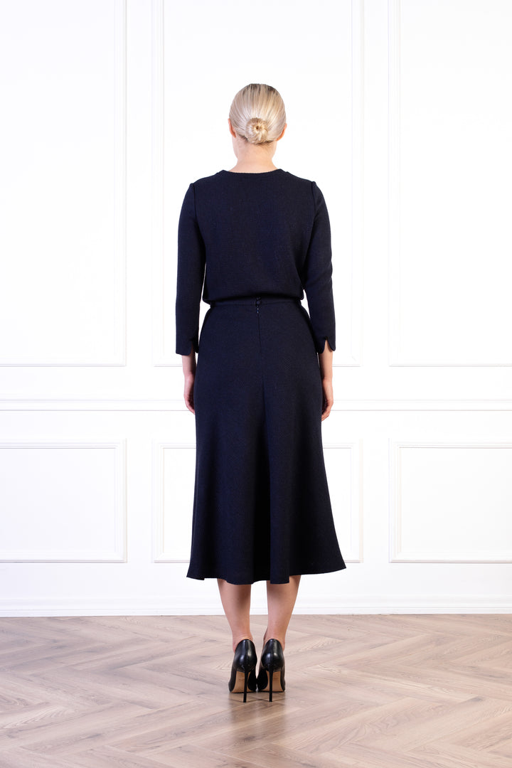 JASMINUM NAVY BLUE TEXTURED ALPACA-WOOL MIDI SKIRT