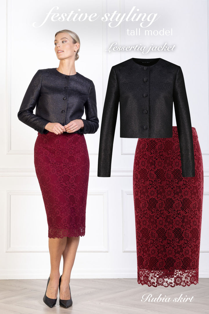 RUBIA DEEP RED LACE PENCIL SKIRT