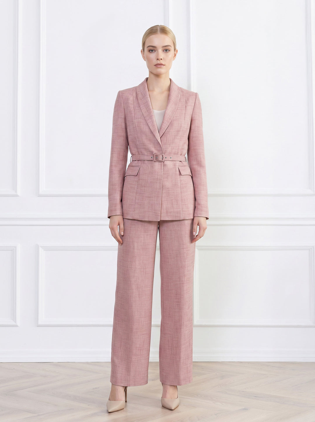 NARROW DUSTY PINK BAMBOO FABRIC COVERED BELT