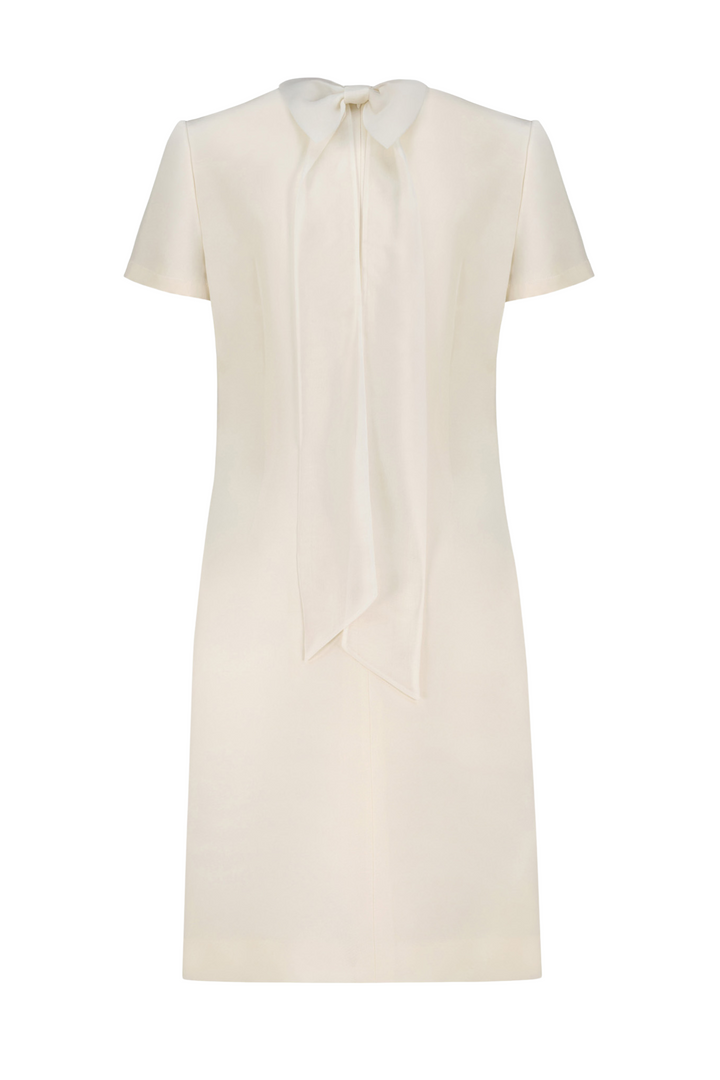 GARDENIA CREAM SILK T-SHIRT DRESS WITH BOW DETAIL