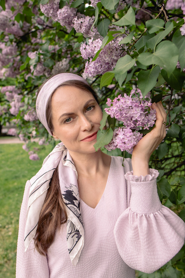 DAPHNE LAVENDER SILK JACQUARD MAXI DRESS WITH SLEEVES