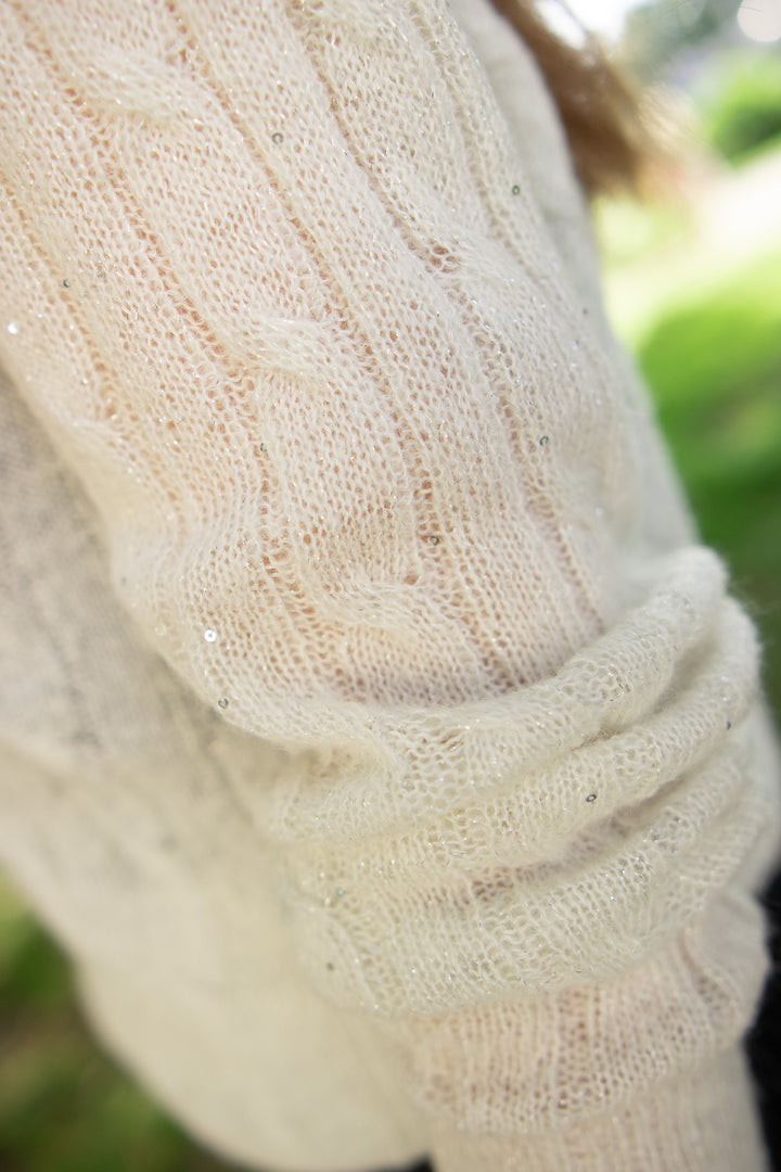 MEDEMIA STONE IVORY CABLE-KNIT ALPACA WOOL BLEND SWEATER