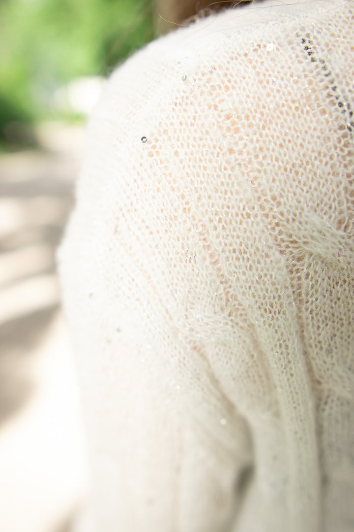 MEDEMIA STONE IVORY CABLE-KNIT ALPACA WOOL BLEND SWEATER
