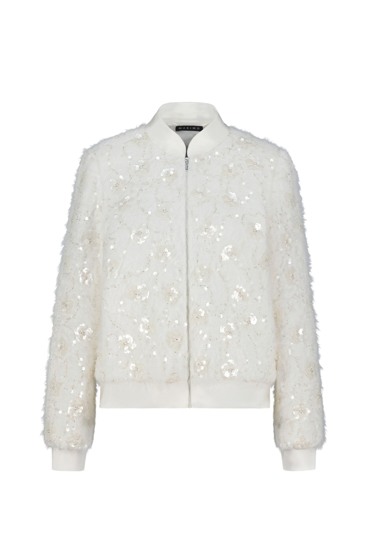 GRACILARIA IVORY TWEED EMBELLISHED BOMBER JACKET