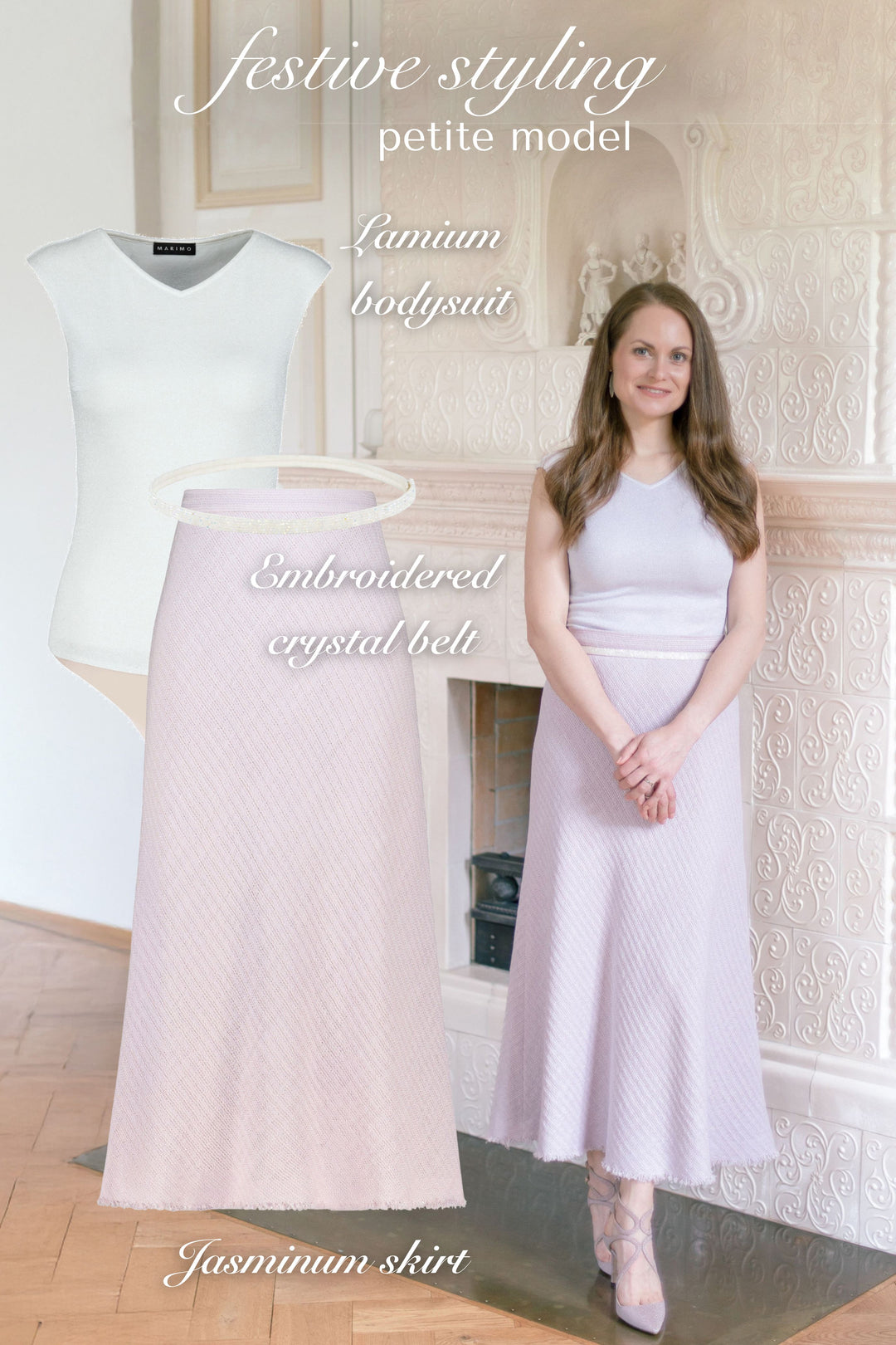 JASMINUM PALE LAVENDER TEXTURED WOOL-SILK MIDI SKIRT