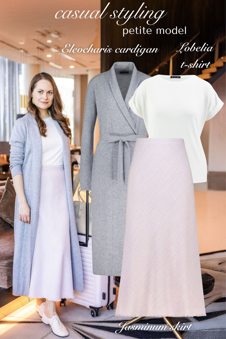 JASMINUM PALE LAVENDER TEXTURED WOOL-SILK MIDI SKIRT