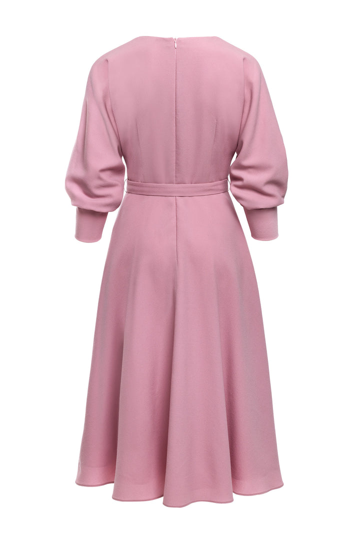 LEGAZPIA OLD PINK WOOL CREPE KIMONO SLEEVE DRESS