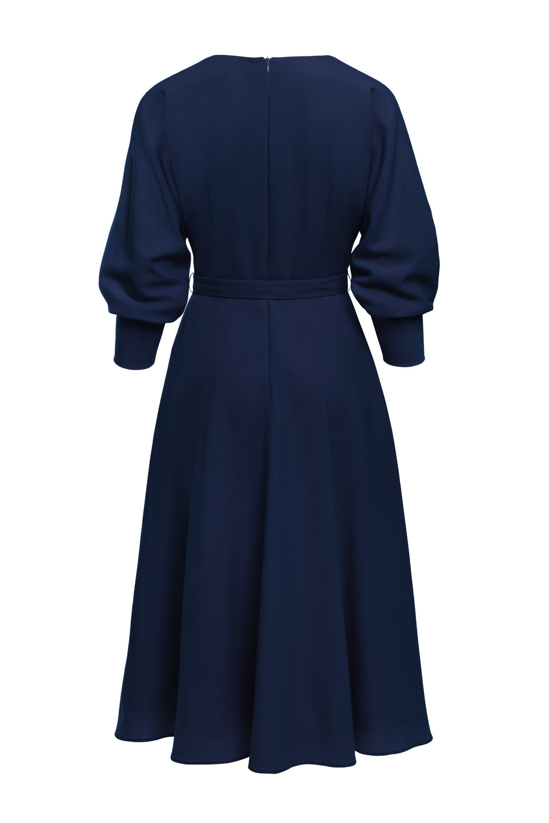 LEGAZPIA DARK BLUE WOOL CREPE KIMONO SLEEVE DRESS