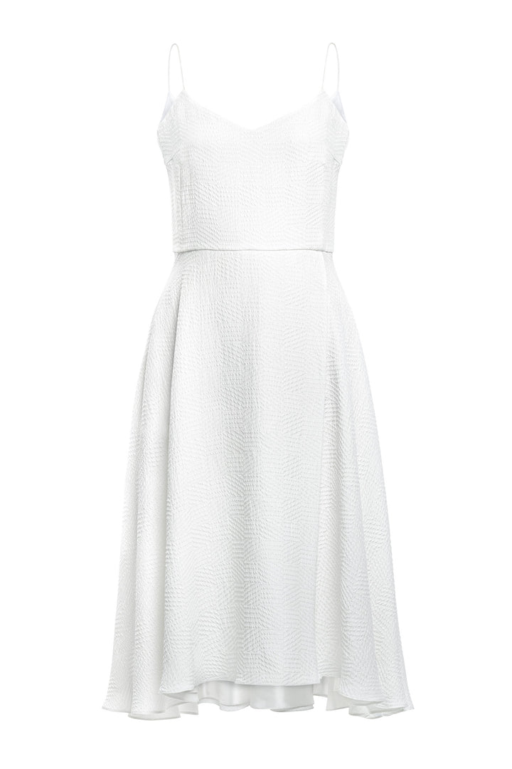 SENNA WHITE SILK JACQUARD SPAGHETTI STRAP DRESS