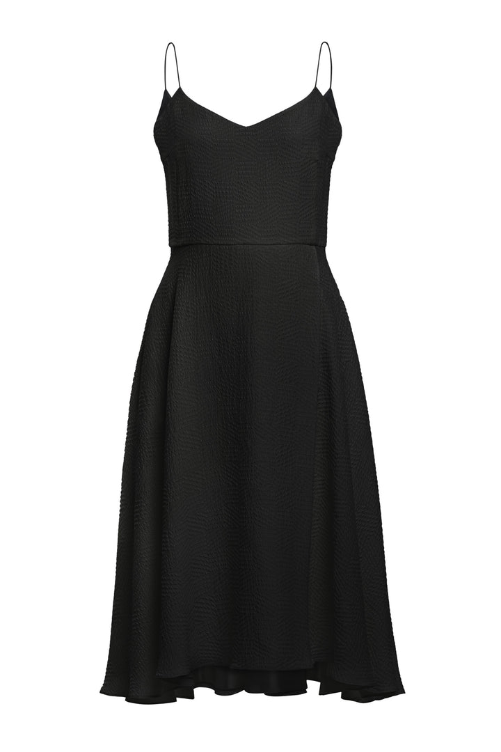 SENNA BLACK SILK JACQUARD SPAGHETTI STRAP DRESS