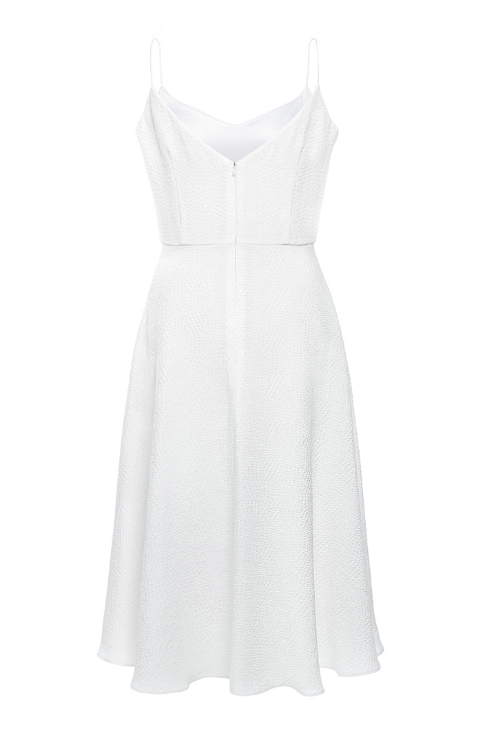 SENNA WHITE SILK JACQUARD SPAGHETTI STRAP DRESS